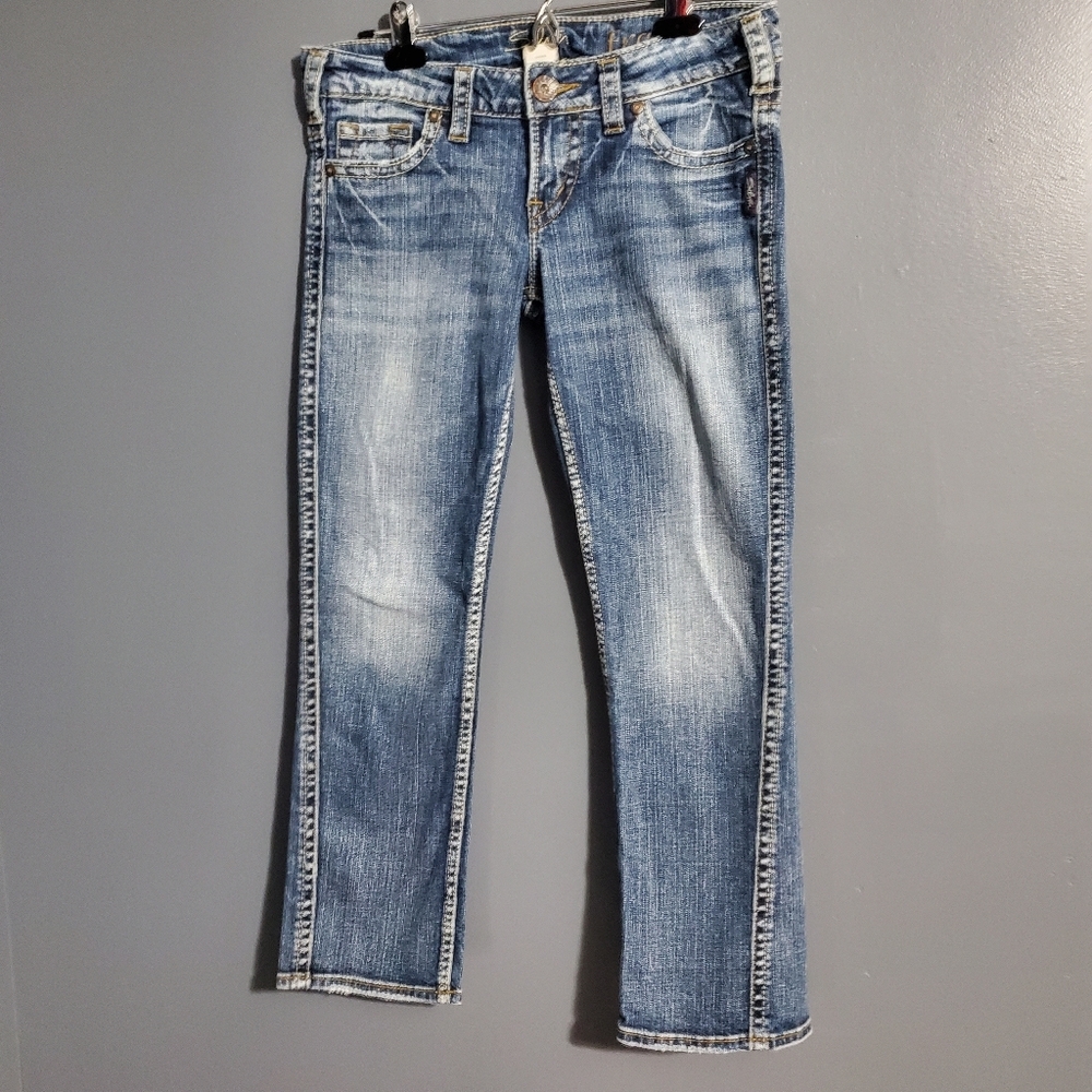 Vintage Silver Womens Jeans Frances Capri Low Rise Embroidered Pockets Size 26